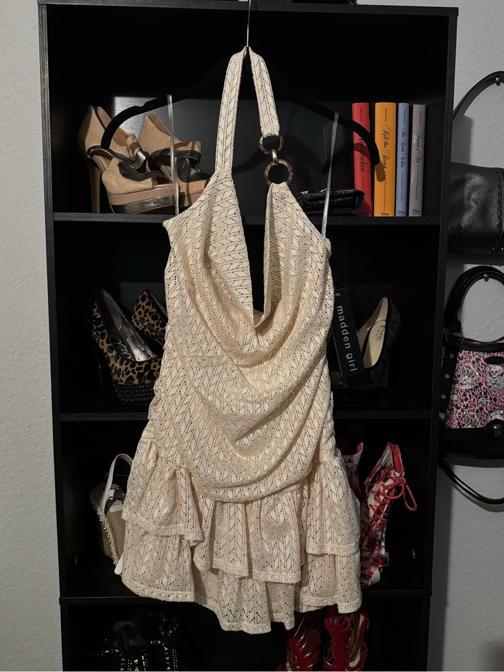Madden Girl Cream Halter Ruffle Mini Dress